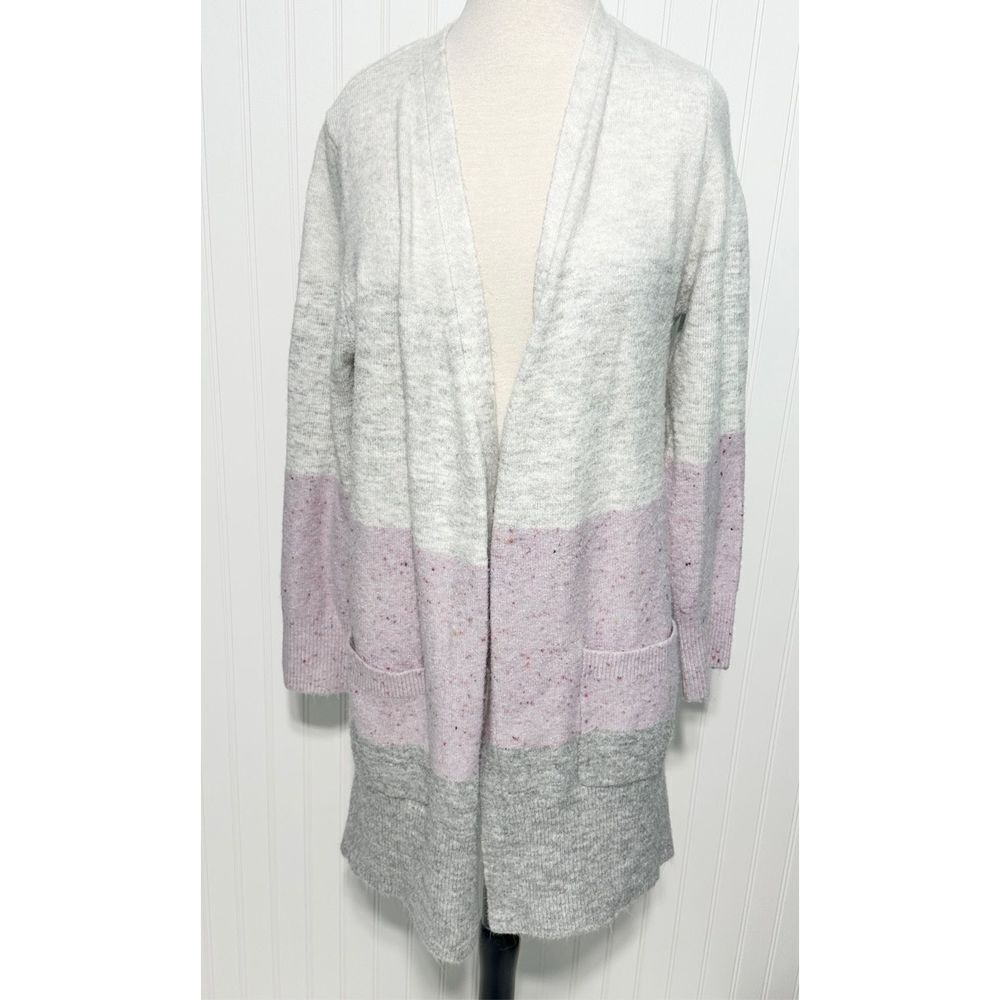 Verve Ami Women's Ombre Knitted‎ Open Cardigan Sweater White Purple Gray Size XL